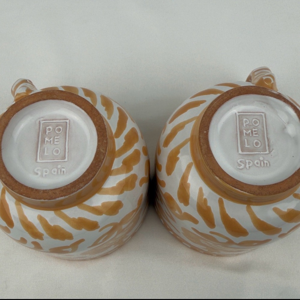 Pomelo Spain Hand Painted Pottery Mug Set 2 Terracotta Peach Bird - Picture 7 of 14